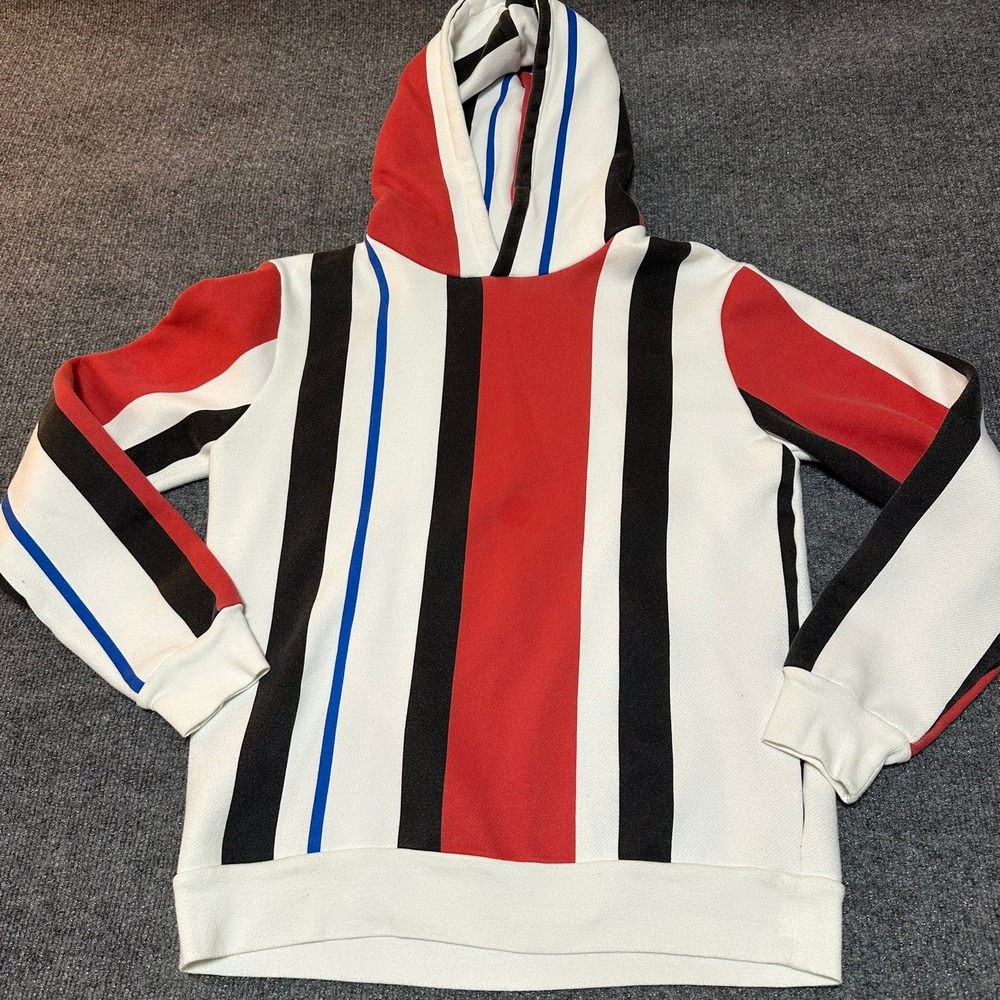 Retro G by‎ GUESS Womens Vertical Stripe Hoodie Red White Black Sweatshirt Small